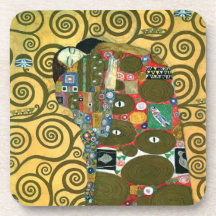 Fulfilment (The Embrace) by Gustav Klimt Beverage Coasters