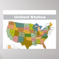 Full Colour Map of the United States Poster