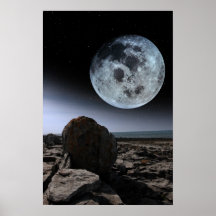 full moon and boulders in rocky burren landscape posters