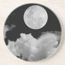 FULL MOON CLOUDS BLACK AND WHITE BEVERAGE COASTERS