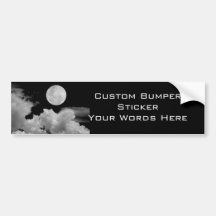 FULL MOON CLOUDS BLACK AND WHITE BUMPER STICKERS