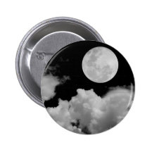 FULL MOON CLOUDS BLACK AND WHITE BUTTON