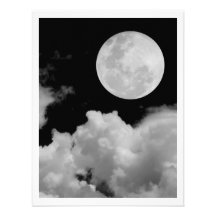 FULL MOON CLOUDS BLACK AND WHITE PERSONALIZED ANNOUNCEMENT