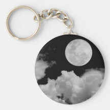 FULL MOON CLOUDS BLACK AND WHITE KEYCHAINS