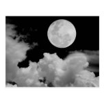 FULL MOON CLOUDS BLACK AND WHITE POSTCARD
