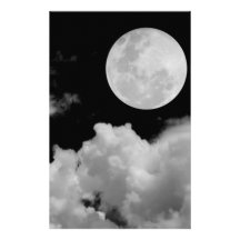 FULL MOON CLOUDS BLACK AND WHITE PERSONALISED STATIONERY