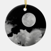 FULL MOON & CLOUDS BLACK & WHITE CHRISTMAS TREE ORNAMENT