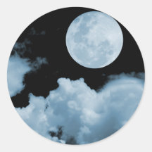 FULL MOON CLOUDS BLUE ROUND STICKERS
