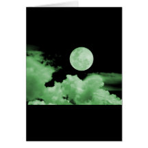 FULL MOON CLOUDS GREEN GREETING CARD