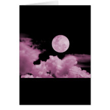 FULL MOON CLOUDS PINK GREETING CARD