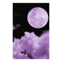 FULL MOON CLOUDS PURPLE STATIONERY PAPER