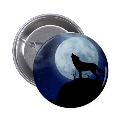 Full Moon Wolf Pinback Button
