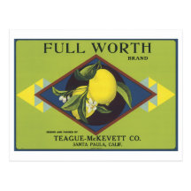 Full Worth Lemon Fruit Crate Label Postcards