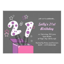 Fun 21st Birthday Party - pink & purple Personalized Invite