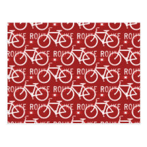 Fun Bike Route Fixie Bicycle Cyclist Pattern Red Postcard