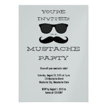 Fun Black Moustache and Sunglasses Party Invitatio