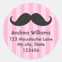 Fun black moustache pink stripes address label stickers