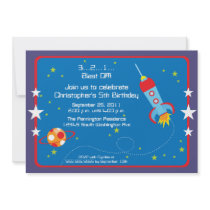 Fun blast off spaceship boys birthday party invite