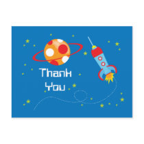 Fun blast off spaceship boys thank you postcard