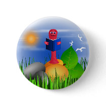 Fun Colourful Cute Bookworm Book Worm Round Button