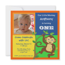 Fun Colourful Little Monkey Photo Invitation