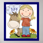 Fun Country Theme Girl Horse BFF Poster Art Print