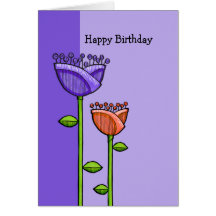 Fun Doodle Flowers purple orange Birthday Card