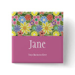 Fun Florals Bright Name Badge Button