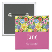 Fun Florals Bright Name Badge Button