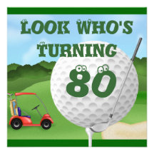 Fun Golf  80th Birthday Invitations TEMPLATE