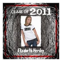 Fun Graduation Invitation Black Red Scratch Square