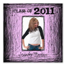 Fun Graduation Invitation Pink Black Scratch Squar