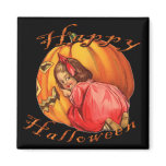 Fun Halloween Pumpkin & Lass Vintage Magnet