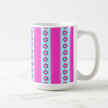 Fun Hot Pink and Teal Flowers and Stripes Coffee Mugs