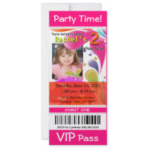 Fun Kids VIP Pass Event Ticket Photo Party fuschia Announcements