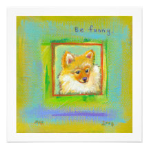 Fun little dog cute colourful Pomeranian pet art Custom Invites