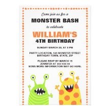 Fun monster birthday party invitation for kids