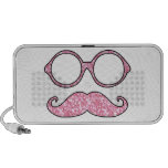 FUN MUSTACHE AND GLASSES, PRINTED PINK GLITTER NOTEBOOK SPEAKERS