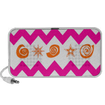 Fun Orange and Pink Chevrons with Swirls and Stars iPod Speaker