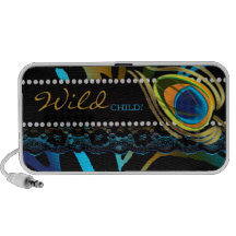Fun Peacock Doodle Speaker Cover Lace Blue Gold