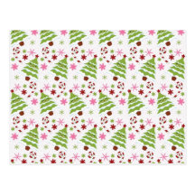 Fun Pink and Green Christmas Tree and Candy Canes Postcards