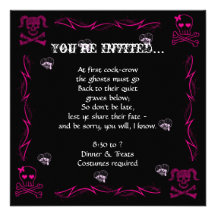 Fun Pink Girl Gothic Skulls Halloween Party Custom Announcement