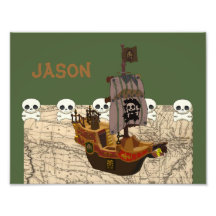 Fun Pirate Ship, Map & Skulls Name Personalization Photo Art