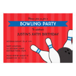 Fun red blue modern bowling birthday party personalized invite