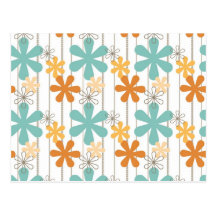 Fun Retro Floral Pattern Orange Blue Wall Flowers Postcard