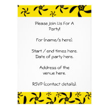 Fun sunny yellow and black flower design. personalized invites