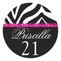 Fun Zebra Print and Lace 21st Birthday Stickers