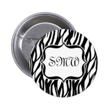 Funky Black/White Zebra Monogram Pinback Buttons