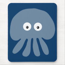 Funky Blue Cartoon Jellyfish Custom Mouse Mats