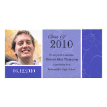 Funky Blue Swirl Graduation Photo Card